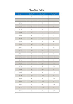 Size Chart for Footwear